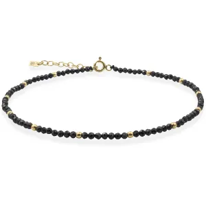 Bratara de picior, Argint 925 Premium, pietre naturale Spinel negru si bilute