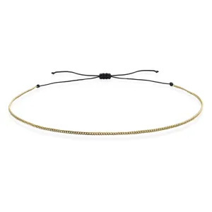 Bratara de picior, Argint 925 Premium placat cu aur, snur negru si lant, reglabila