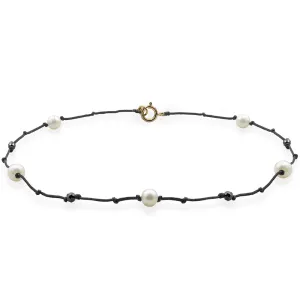 Bratara de picior, Aur 14K Premium, snur cu perle de cultura si pietre naturale Spinel negru