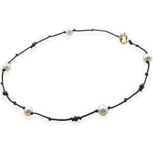 Bratara de picior, Aur 14K Premium, snur cu perle de cultura si pietre naturale Spinel negru