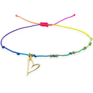 Bratara de picior, Aur 14K Premium, snur rainbow cu bilute si inima