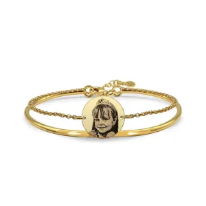 Bratara fixa rotunda cu lantisor si banut 14.5 mm personalizat gravura foto Argint 925 Premium