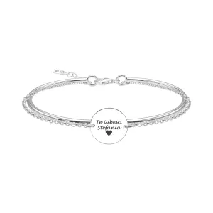 Bratara fixa rotunda cu lantisor si banut mic 14.5 mm personalizat gravura text Argint 925 Premium