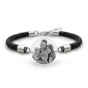 Bratara barbateasca Argint 925 Premium piele banut mare 22 mm personalizat gravura cu poza (piele 5 mm)