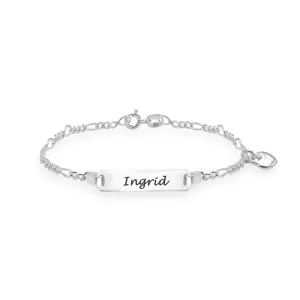 Bratara lant Argint 925 Premium , inima si placuta, personalizata (nou nascut - 10 ani)