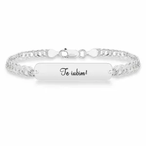 Bratara barbateasca lant placuta 33 mm personalizata gravura text Argint 925 Premium (lant Curbed XL)