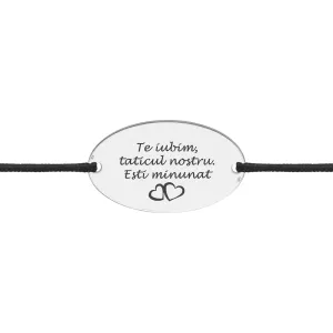 Bratara barbat din Argint 925 Premium, cu snur reglabil si personalizata cu gravura (25 mm)