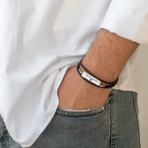Bratara barbateasca Argint 925 Premium mix piele placuta 33 mm personalizata gravura text