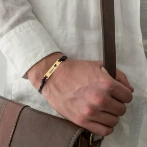 Bratara barbateasca Argint 925 Premium, snur gros placuta 35 mm personalizata gravura text