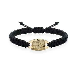 Bratara Aur 14K Premium, barbati, snur reglabil gros impletit si oval, personalizata cu poza (22 mm)