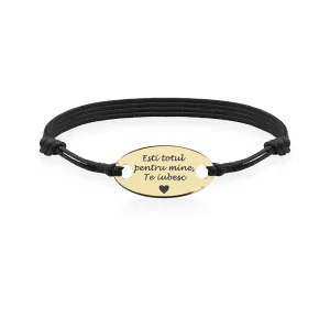Bratara Aur 14K Premium, barbati, snur reglabil gros si oval, personalizata cu text (22 mm)