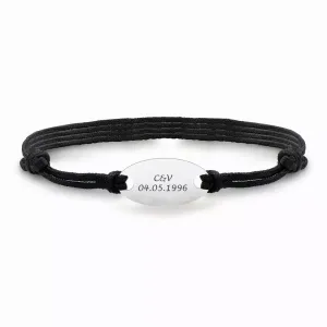 Bratara Argint 925 Premium barbateasca, snur reglabil si oval, personalizata cu text (22 mm)