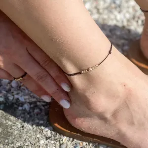 Bratara picior Aur 14K Premium, snur cu mix bilute, reglabila (2.5 mm si 4 mm)