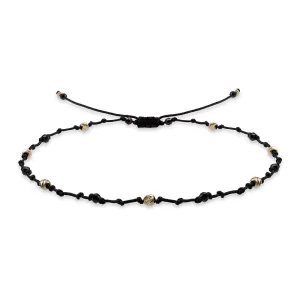 Bratara picior Aur 14K Premium, snur reglabil cu bilute si pietre naturale Spinel negru