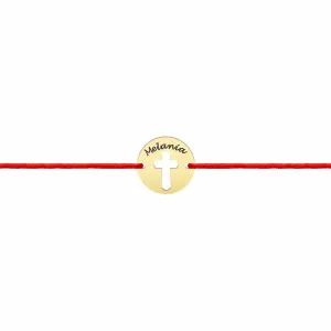 Bratara bebe din Aur 14K Premium, cu snur reglabil si personalizata cu banut mic gravat (10 mm)