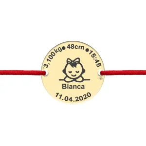 Bratara snur bebe si copil, ceasul bebelusului si banut mare 22 mm, personalizata cu poza, Argint 925 Premium