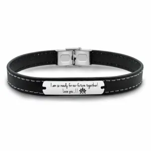 Bratara barbateasca piele lata cusuta placuta 33 mm personalizata gravura text Argint 925 Premium (inchizatoare inox)