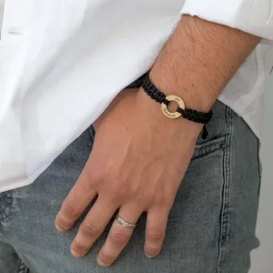 Bratara Argint 925 Premium barbateasca, snur gros reglabil si cerc, personalizata cu text (22 mm)
