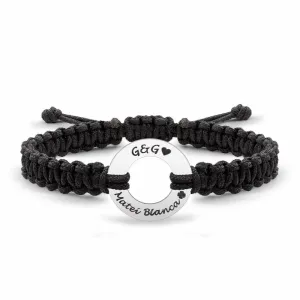 Bratara Argint 925 Premium barbateasca, snur gros reglabil si cerc, personalizata cu text (22 mm)