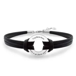 Bratara barbateasca piele cerc 20 mm personalizat gravura text Argint 925 Premium