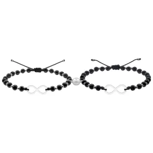 Bratari cuplu, Argint 925 Premium, snur reglabil,onix,bilute argint si infinit (17 mm)