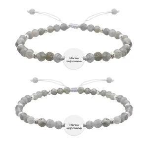 Bratari cuplu Argint 925 Premium, mix pietre semipretioase labradorit, bilute si banut, personalizate cu text (10 mm)