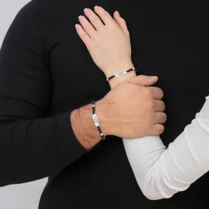 Bratari cuplu Argint 925 Premium, snur reglabil,mix onix, bilute si placuta, personalizate cu text (23 mm)