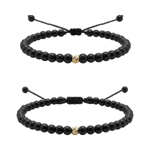 Bratari cuplu biluta Aur 14K Premium, onix si snur reglabil(4mm)