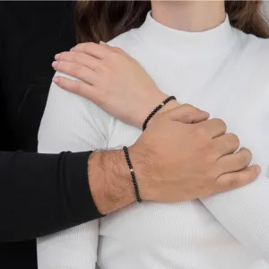 Bratari cuplu biluta Aur 14K Premium, onix si snur reglabil(4mm)