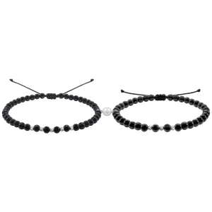 Bratari de cuplu, bilute Argint 925 Premium, snur reglabil si onix (2,5 mm)