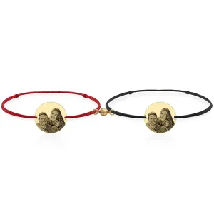 Bratari cuplu magnetice Argint 925 Premium, snur reglabil si banuti, personalizate cu poza (17 mm)
