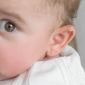 Cercei aur copii PRIMUL MEU DIAMANT pietricica din diamant inchidere sigura cu filet (Aur 14K)
