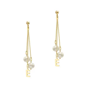 Cercei lungi Argint 925 Premium dama - perle de cultura si initiale (9 mm)