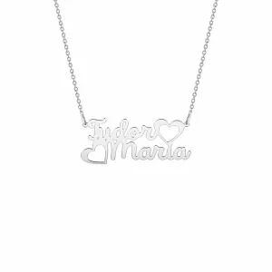 Lantisor cu nume, Argint 925 Premium (doua nume si inimioare)