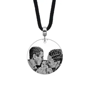 Colier Argint barbat, snur paracord si banut, personalizat cu poza (22 mm)
