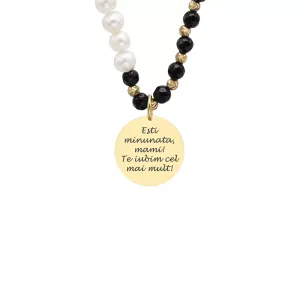 Colier Argint dama, mix perle, onix, bilute si banut, personalizat (17mm)