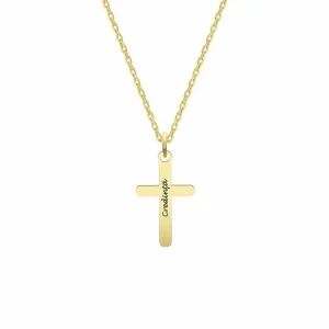 Lantisor Aur dama, cruce mediu 14 mm, personalizat
