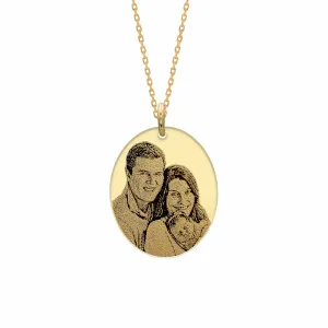 Lantisor Aur 14K Premium de dama, oval 21 mm, personalizat cu poza