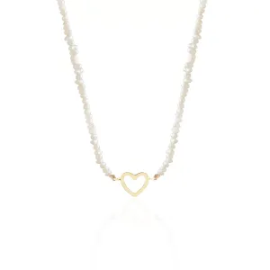 Colier Aur 14K Premium dama, reglabil - snur, perle de cultura si inima (14 mm)