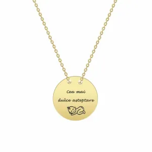 Lantisor Aur 14K Premium, dama, lantisor trecut prin banut mediu 15 mm, personalizat cu text