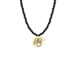 Colier cu pietre negre Spinel, gravat laser 4life cu poza, cruce si banut Aur (10 & 12 mm)
