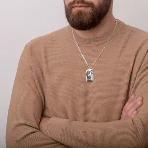 Lant Argint barbat, placuta Army 38 mm, personalizat cu poza (lant gros Figaro)