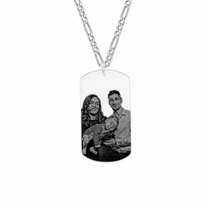 Lant Argint barbat, placuta Army 38 mm, personalizat cu poza (lant gros Figaro)