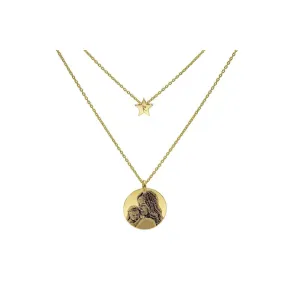 Lantisor dublu Argint, stea 7 mm si banut mic 17 mm personalizat cu poza