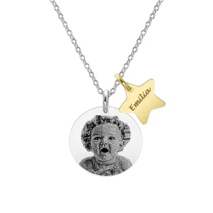 Colier Argint 925 banut mare 17 mm - luna si stea personalizat gravura foto