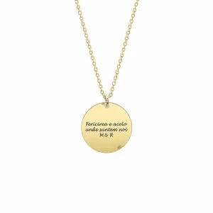 Lantisor Aur 14K Premium, dama, banut mediu 15 mm, personalizat cu text