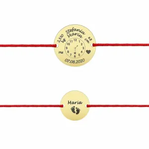 Bratari Aur 14K Premium, snur reglabil mama si copil banuti 15 mm/ 10 mm personalizate gravura cu poza (ceasul bebelusului)