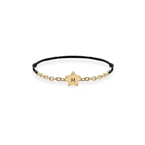 Inel snur reglabil Argint 925 Premium, lantisor si steluta, personalizat initiala (5 mm)