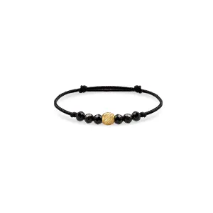 Inel Aur 14K Premium, biluta si pietre naturale Spinel negru, snur reglabil