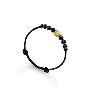 Inel Aur 14K Premium, biluta si pietre naturale Spinel negru, snur reglabil